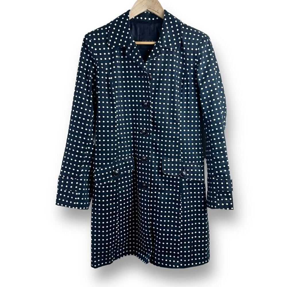 Tally Ho Outerwear‎ Women's 10 Black And White Polka Dot Trench Coat 100% Cotton